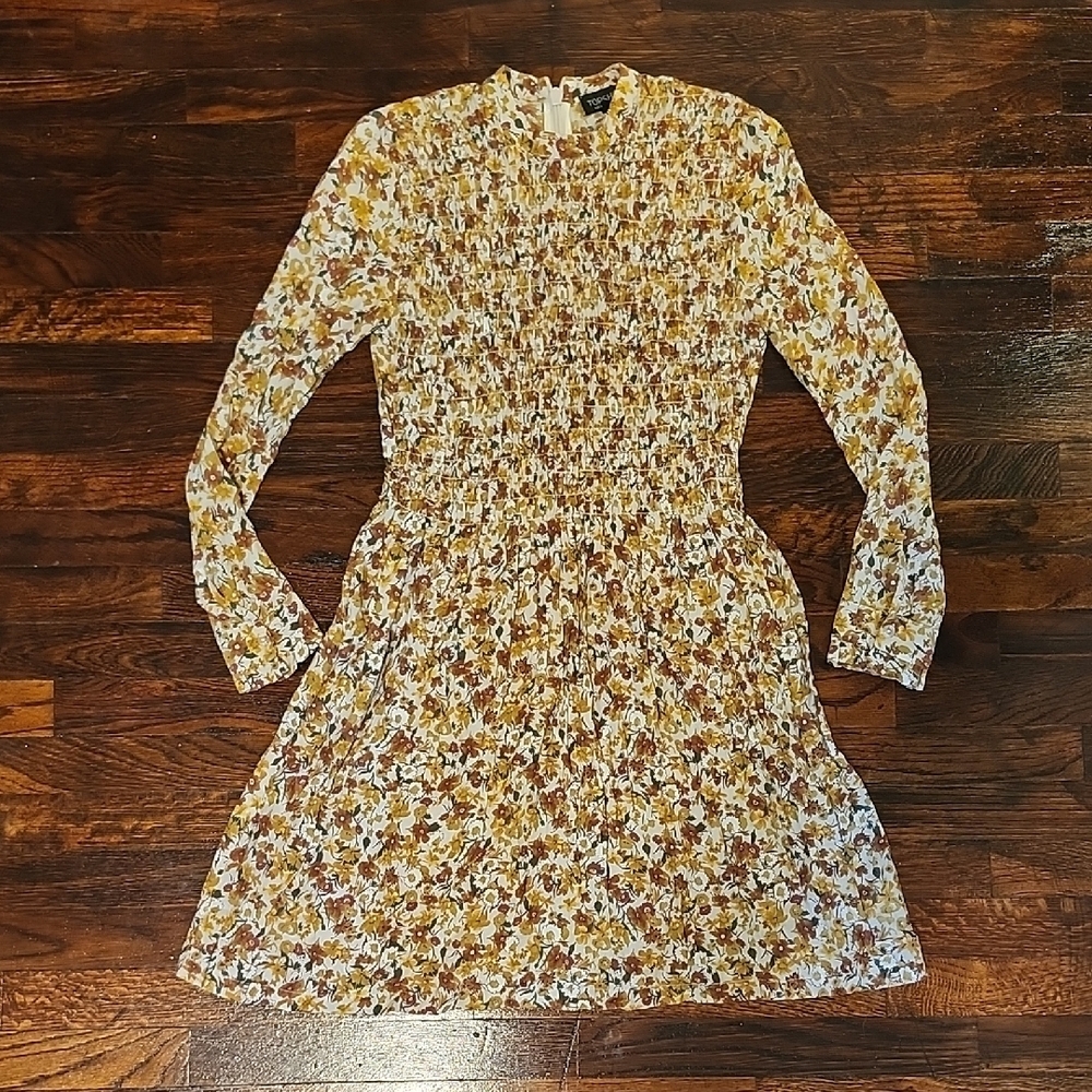 Topshop Long Sleeve Dress in Elegant Neutral Florals